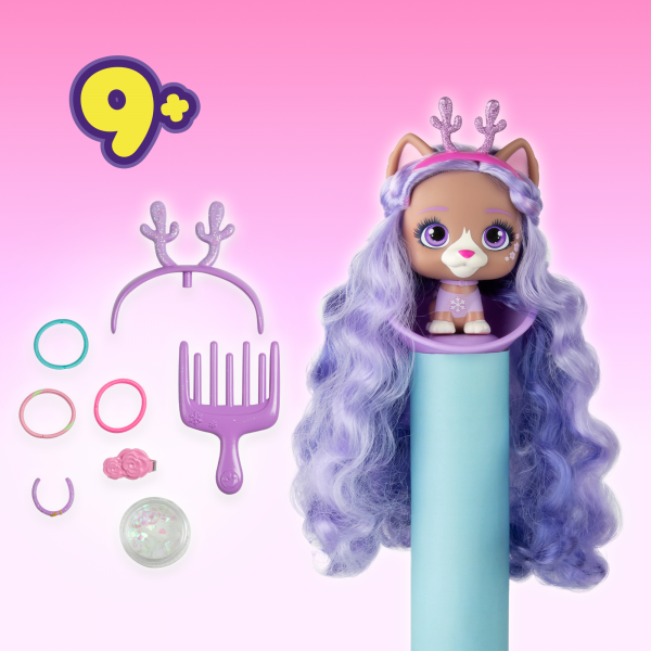 IMC Toys VIP Pets Kim - Bow Power Series - Includes 1 VIP Pets Doll and 6+  Accessories and Surprises for Hair Styling | Girls & Kids Age 3+
